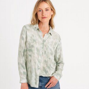 Cloth & Stone SZ M Green Water Color Print So Soft Tencil Button Front Top